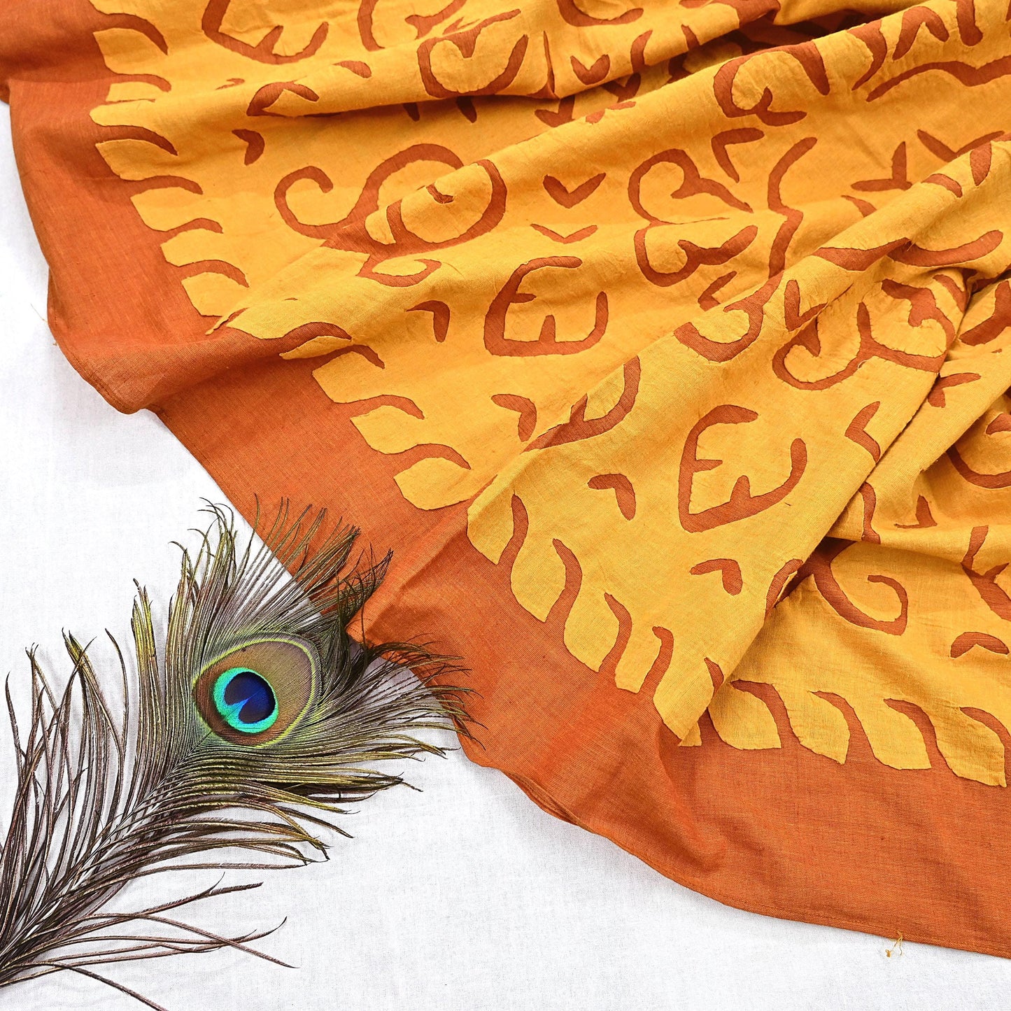 Indian Vintage saffron Dupatta Long Stole Embroidered Patches Pure Cotton Scarves Veil Soft Fringes