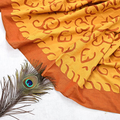 Indian Vintage saffron Dupatta Long Stole Embroidered Patches Pure Cotton Scarves Veil Soft Fringes