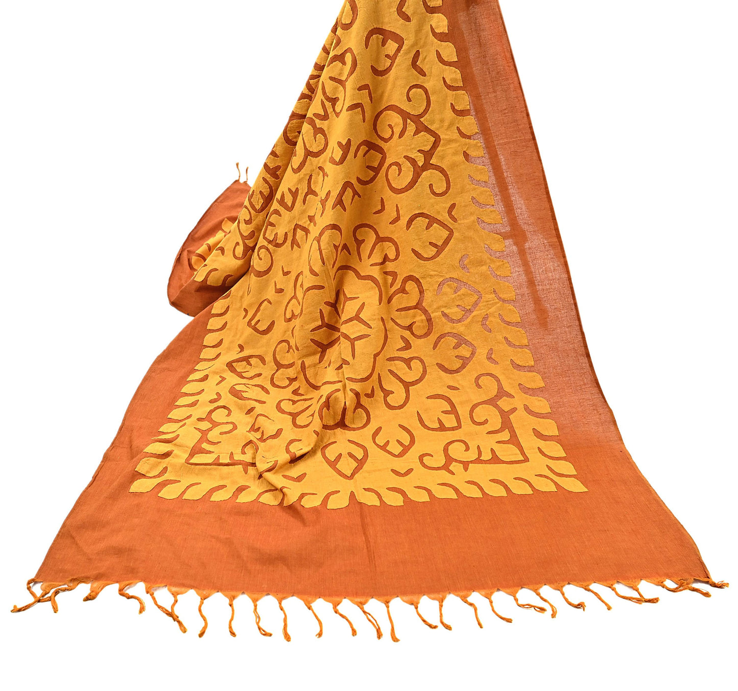 Indian Vintage saffron Dupatta Long Stole Embroidered Patches Pure Cotton Scarves Veil Soft Fringes