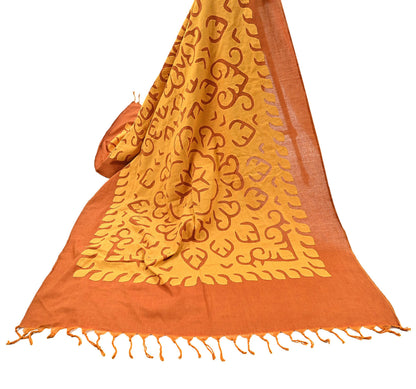 Indian Vintage saffron Dupatta Long Stole Embroidered Patches Pure Cotton Scarves Veil Soft Fringes