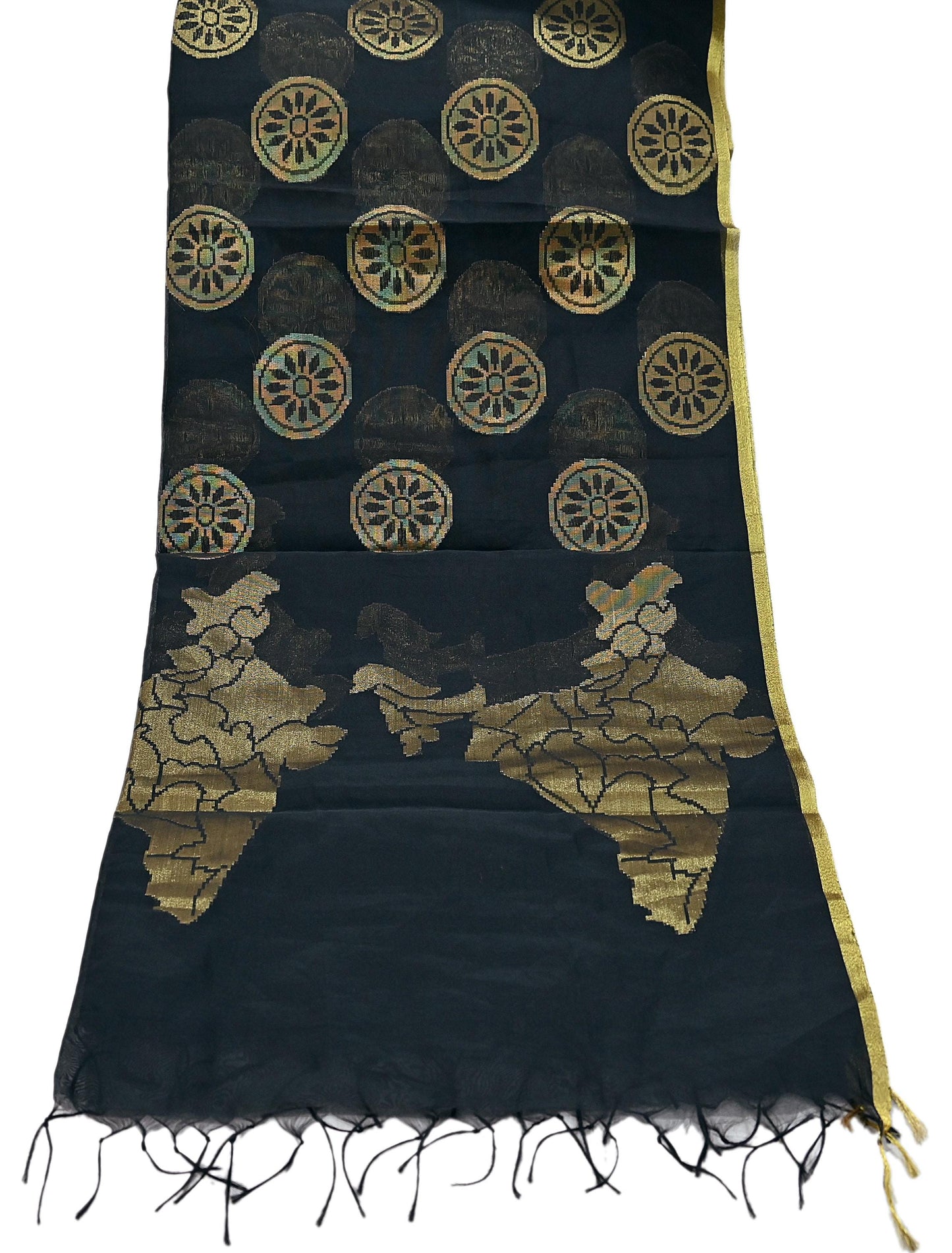 Indian Vintage Black Dupatta Organza Long Stole woven Scarves Veil Soft Floral Design Wrap Boho Party wear