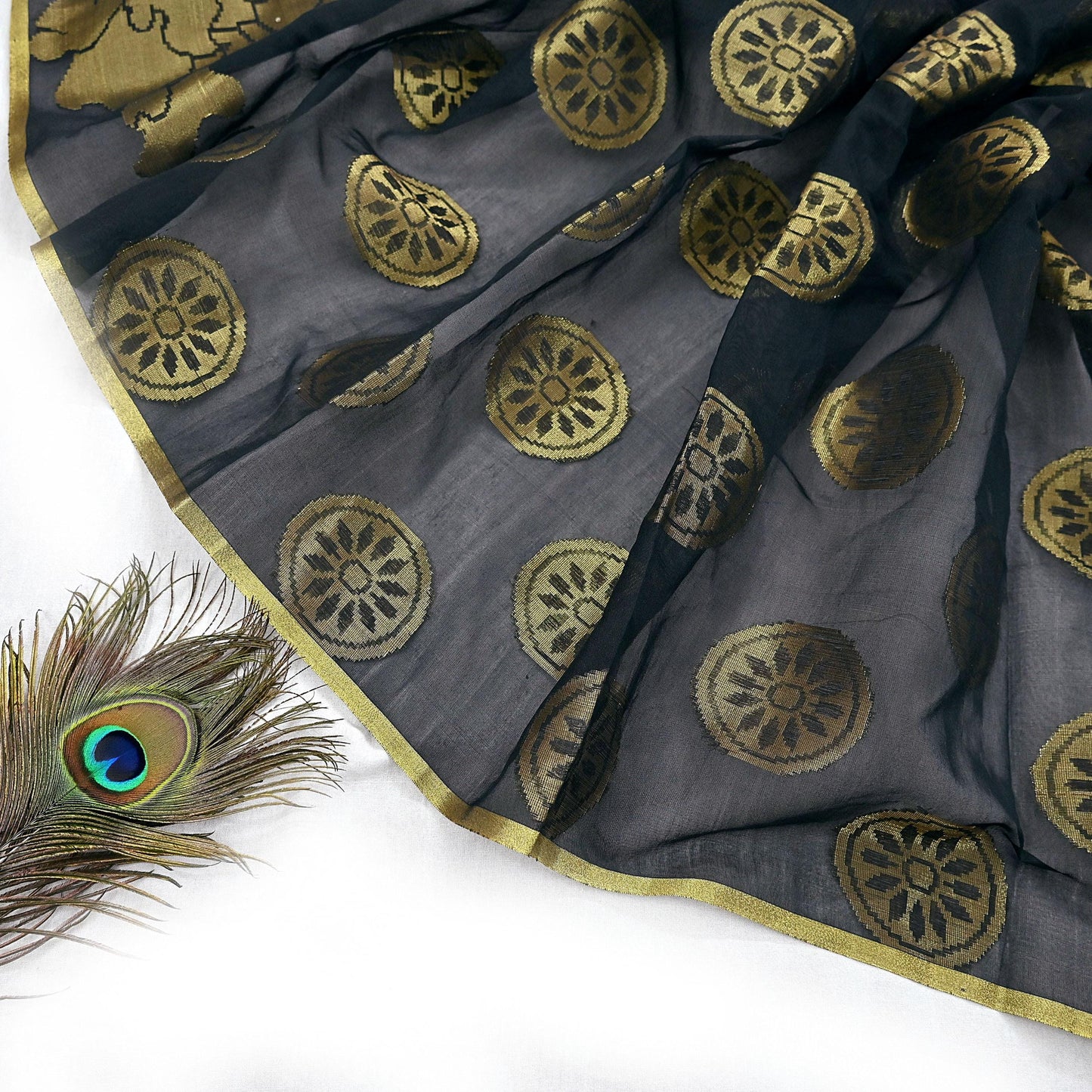Indian Vintage Black Dupatta Organza Long Stole woven Scarves Veil Soft Floral Design Wrap Boho Party wear