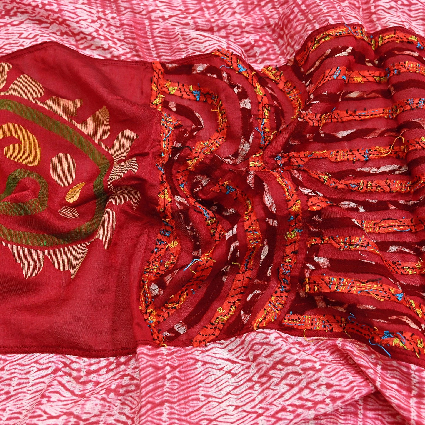 Indian Vintage Dupatta Red Long Stole chanderi Cotton Hand Embroidered Kantha Scarves Veil Scarf Wrap For Women's