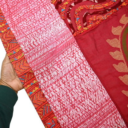 Indian Vintage Dupatta Red Long Stole chanderi Cotton Hand Embroidered Kantha Scarves Veil Scarf Wrap For Women's