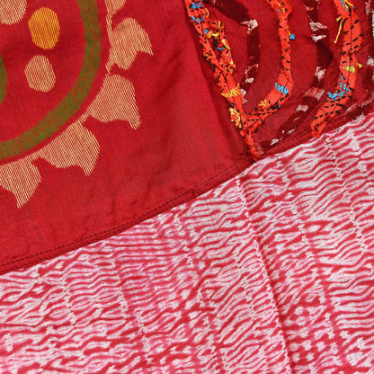 Indian Vintage Dupatta Red Long Stole chanderi Cotton Hand Embroidered Kantha Scarves Veil Scarf Wrap For Women's
