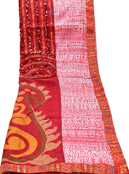 Indian Vintage Dupatta Red Long Stole chanderi Cotton Hand Embroidered Kantha Scarves Veil Scarf Wrap For Women's