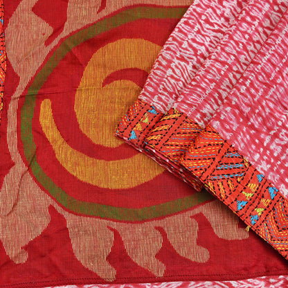 Indian Vintage Dupatta Red Long Stole chanderi Cotton Hand Embroidered Kantha Scarves Veil Scarf Wrap For Women's