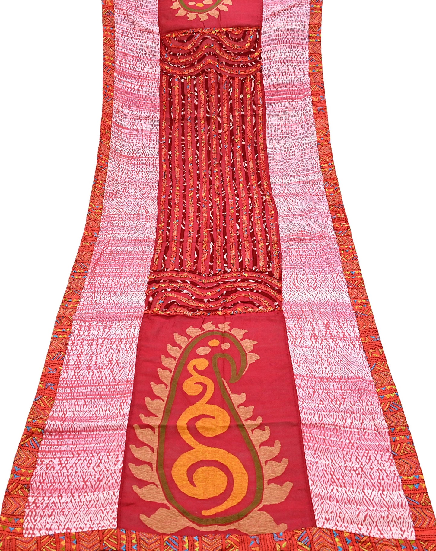 Indian Vintage Dupatta Red Long Stole chanderi Cotton Hand Embroidered Kantha Scarves Veil Scarf Wrap For Women's