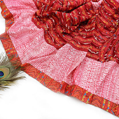Indian Vintage Dupatta Red Long Stole chanderi Cotton Hand Embroidered Kantha Scarves Veil Scarf Wrap For Women's