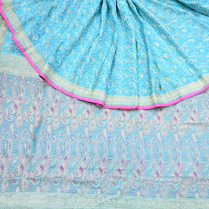 Indian Vintage Sari Blue Heavy Pure Silk Woven Banarasi Brocade Saree Fabric 5Yd Ethnic Dress making Crafting Bollywood Dress Designing Zari