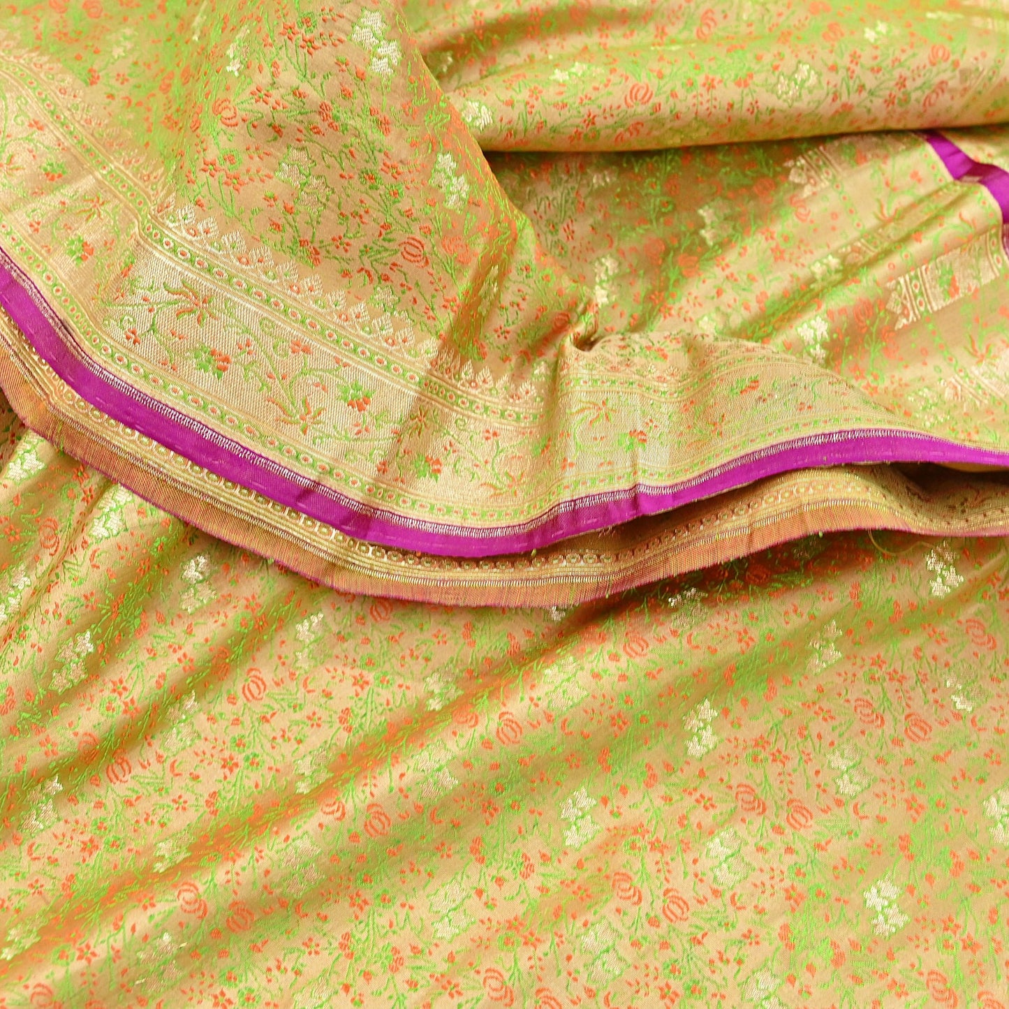 Indian Vintage Sari Beige Heavy Pure Silk Woven Banarasi Brocade Saree Fabric 5Yd Ethnic Dress making Crafting Bollywood Dress Designing