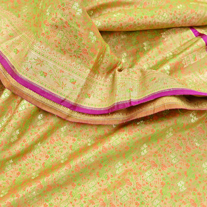 Indian Vintage Sari Beige Heavy Pure Silk Woven Banarasi Brocade Saree Fabric 5Yd Ethnic Dress making Crafting Bollywood Dress Designing
