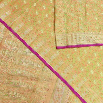 Indian Vintage Sari Beige Heavy Pure Silk Woven Banarasi Brocade Saree Fabric 5Yd Ethnic Dress making Crafting Bollywood Dress Designing
