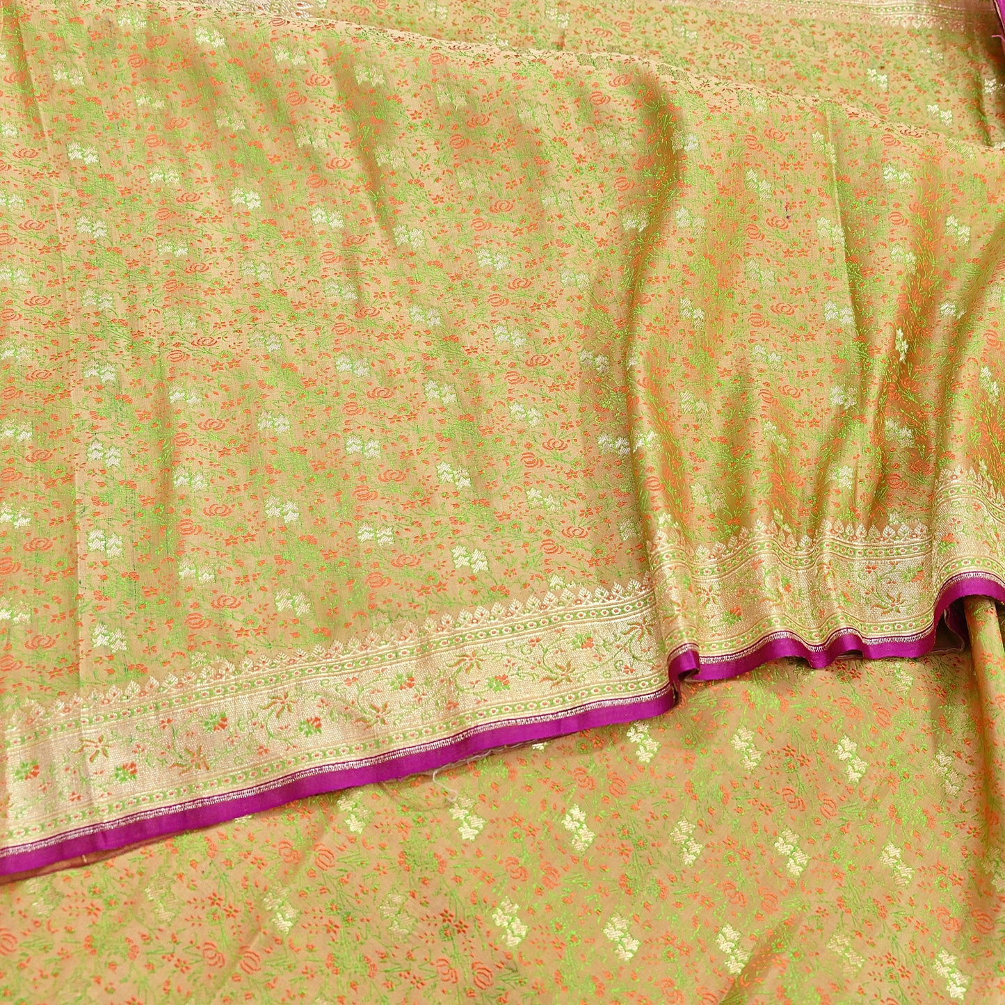 Indian Vintage Sari Beige Heavy Pure Silk Woven Banarasi Brocade Saree Fabric 5Yd Ethnic Dress making Crafting Bollywood Dress Designing