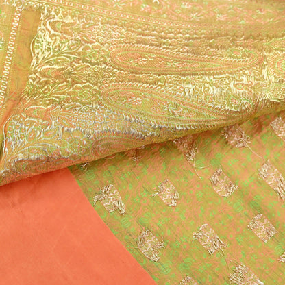 Indian Vintage Sari Beige Heavy Pure Silk Woven Banarasi Brocade Saree Fabric 5Yd Ethnic Dress making Crafting Bollywood Dress Designing