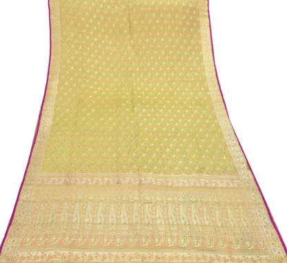 Indian Vintage Sari Beige Heavy Pure Silk Woven Banarasi Brocade Saree Fabric 5Yd Ethnic Dress making Crafting Bollywood Dress Designing
