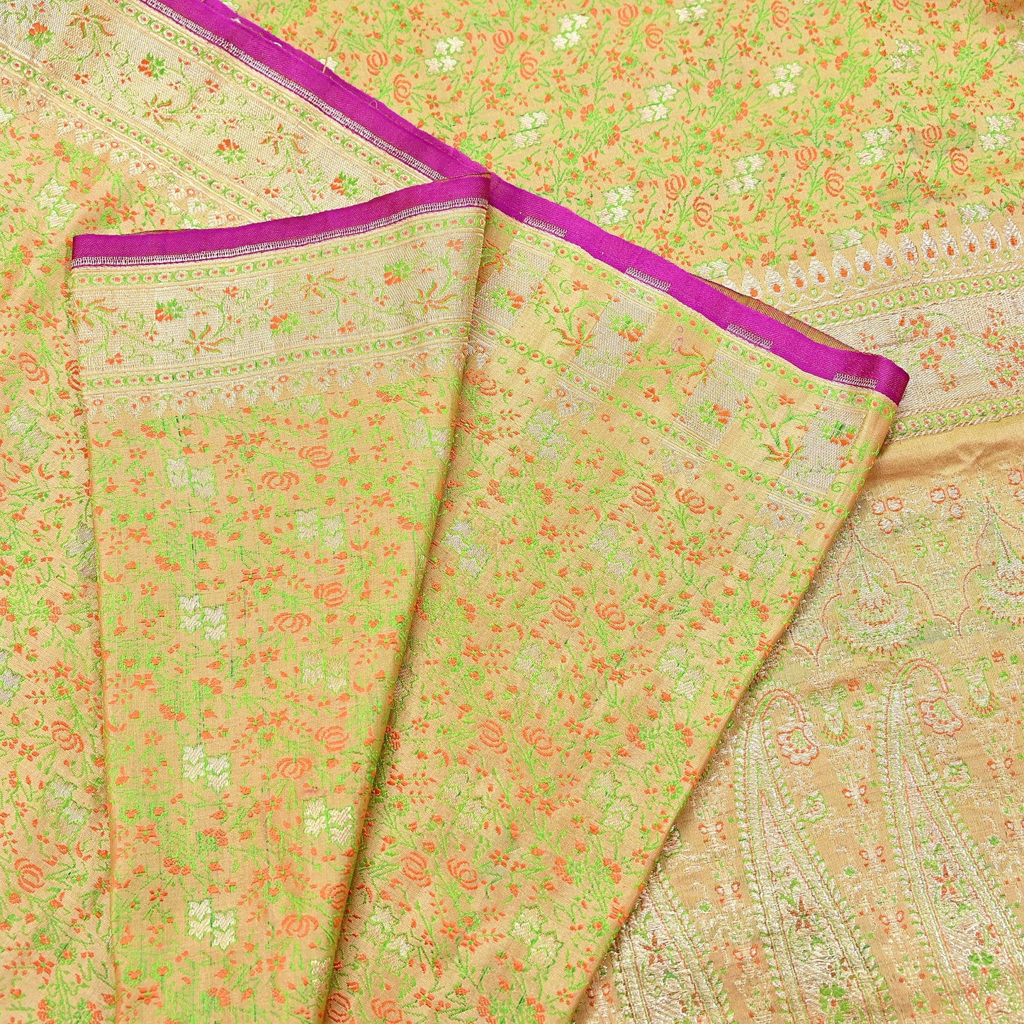Indian Vintage Sari Beige Heavy Pure Silk Woven Banarasi Brocade Saree Fabric 5Yd Ethnic Dress making Crafting Bollywood Dress Designing