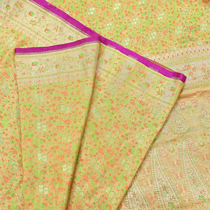 Indian Vintage Sari Beige Heavy Pure Silk Woven Banarasi Brocade Saree Fabric 5Yd Ethnic Dress making Crafting Bollywood Dress Designing