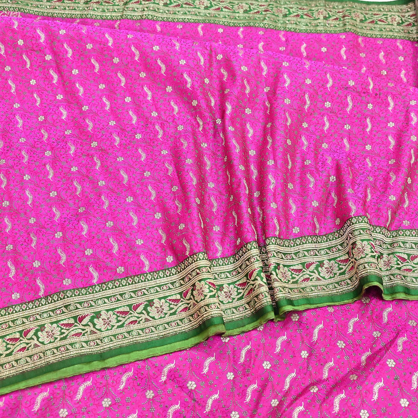 Indian Vintage Sari Heavy Pure Silk Woven Banarasi Brocade Saree Fabric 5Yd Ethnic Dress making Crafting Bollywood Dress Designing Zari