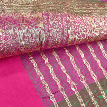Indian Vintage Sari Heavy Pure Silk Woven Banarasi Brocade Saree Fabric 5Yd Ethnic Dress making Crafting Bollywood Dress Designing Zari