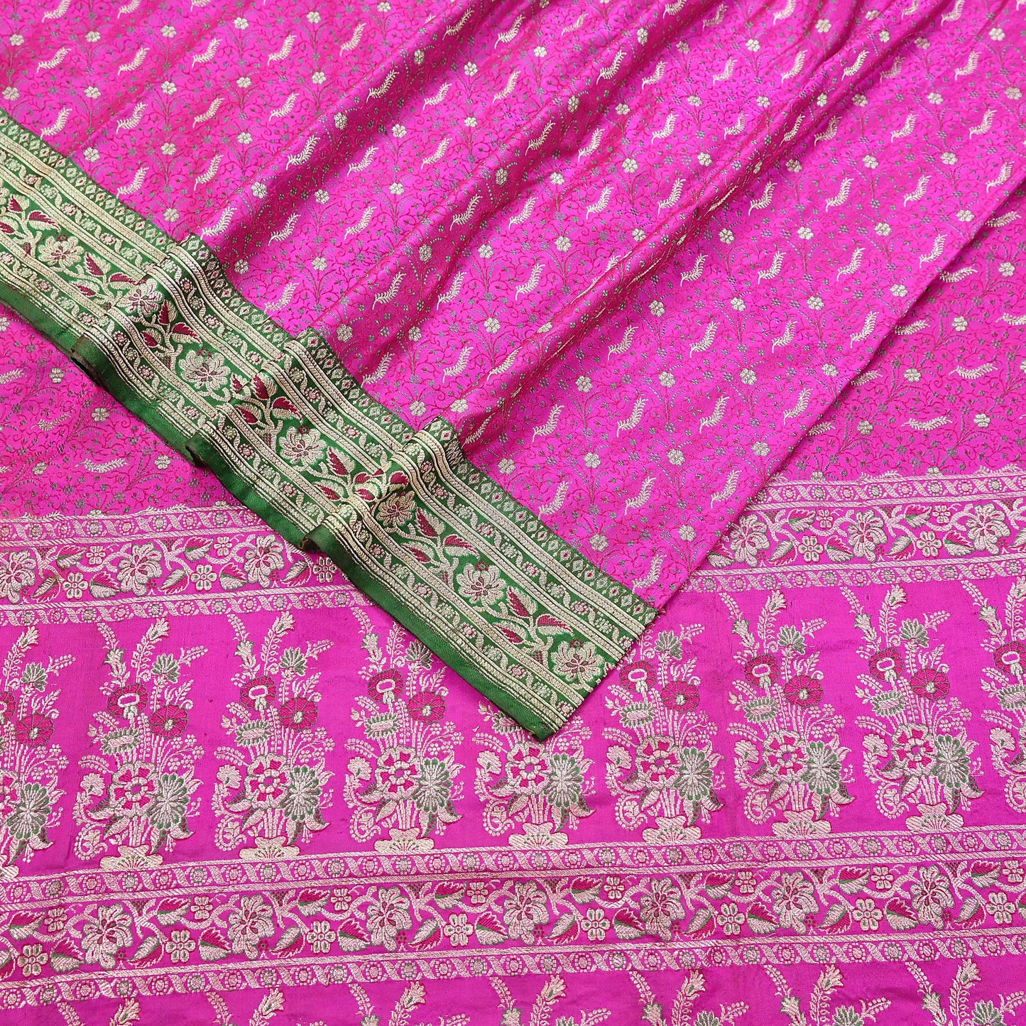 Indian Vintage Sari Heavy Pure Silk Woven Banarasi Brocade Saree Fabric 5Yd Ethnic Dress making Crafting Bollywood Dress Designing Zari