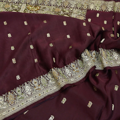 Indian Vintage Sari Heavy Wedding Pure Satin Silk Woven Banarasi Brocade Saree Zari 5Yd Dress Making Craft Fabric Upcycle Crafting
