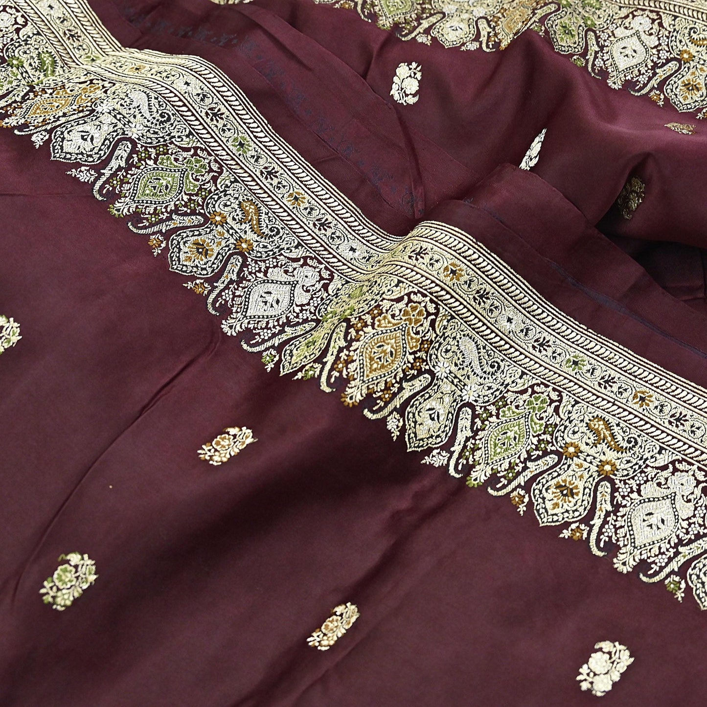 Indian Vintage Sari Heavy Wedding Pure Satin Silk Woven Banarasi Brocade Saree Zari 5Yd Dress Making Craft Fabric Upcycle Crafting