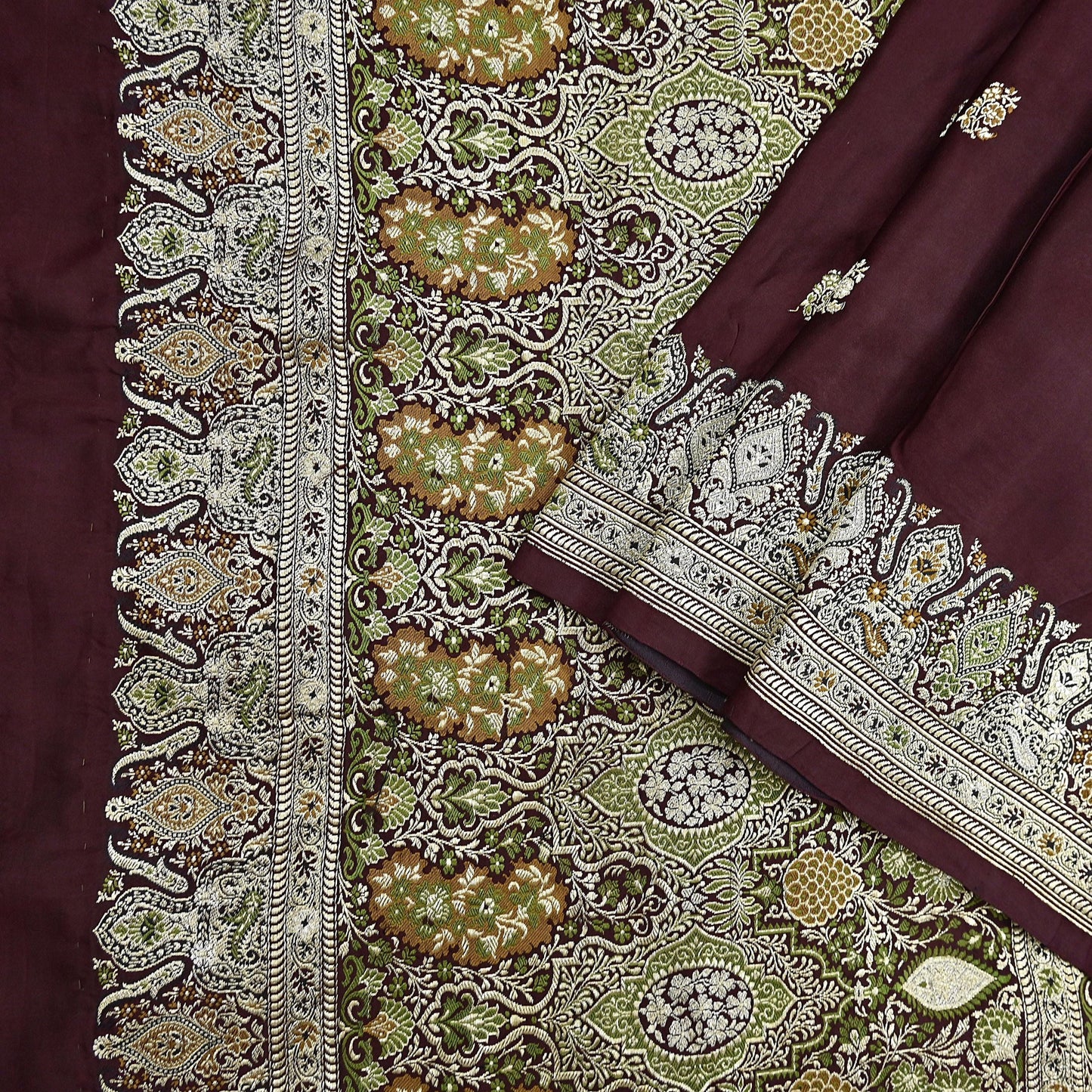 Indian Vintage Sari Heavy Wedding Pure Satin Silk Woven Banarasi Brocade Saree Zari 5Yd Dress Making Craft Fabric Upcycle Crafting