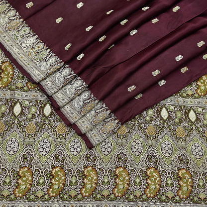 Indian Vintage Sari Heavy Wedding Pure Satin Silk Woven Banarasi Brocade Saree Zari 5Yd Dress Making Craft Fabric Upcycle Crafting