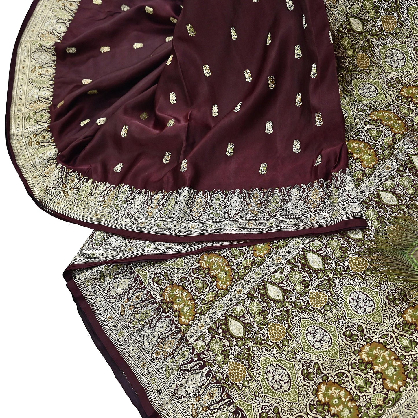 Indian Vintage Sari Heavy Wedding Pure Satin Silk Woven Banarasi Brocade Saree Zari 5Yd Dress Making Craft Fabric Upcycle Crafting