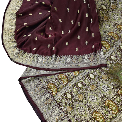 Indian Vintage Sari Heavy Wedding Pure Satin Silk Woven Banarasi Brocade Saree Zari 5Yd Dress Making Craft Fabric Upcycle Crafting