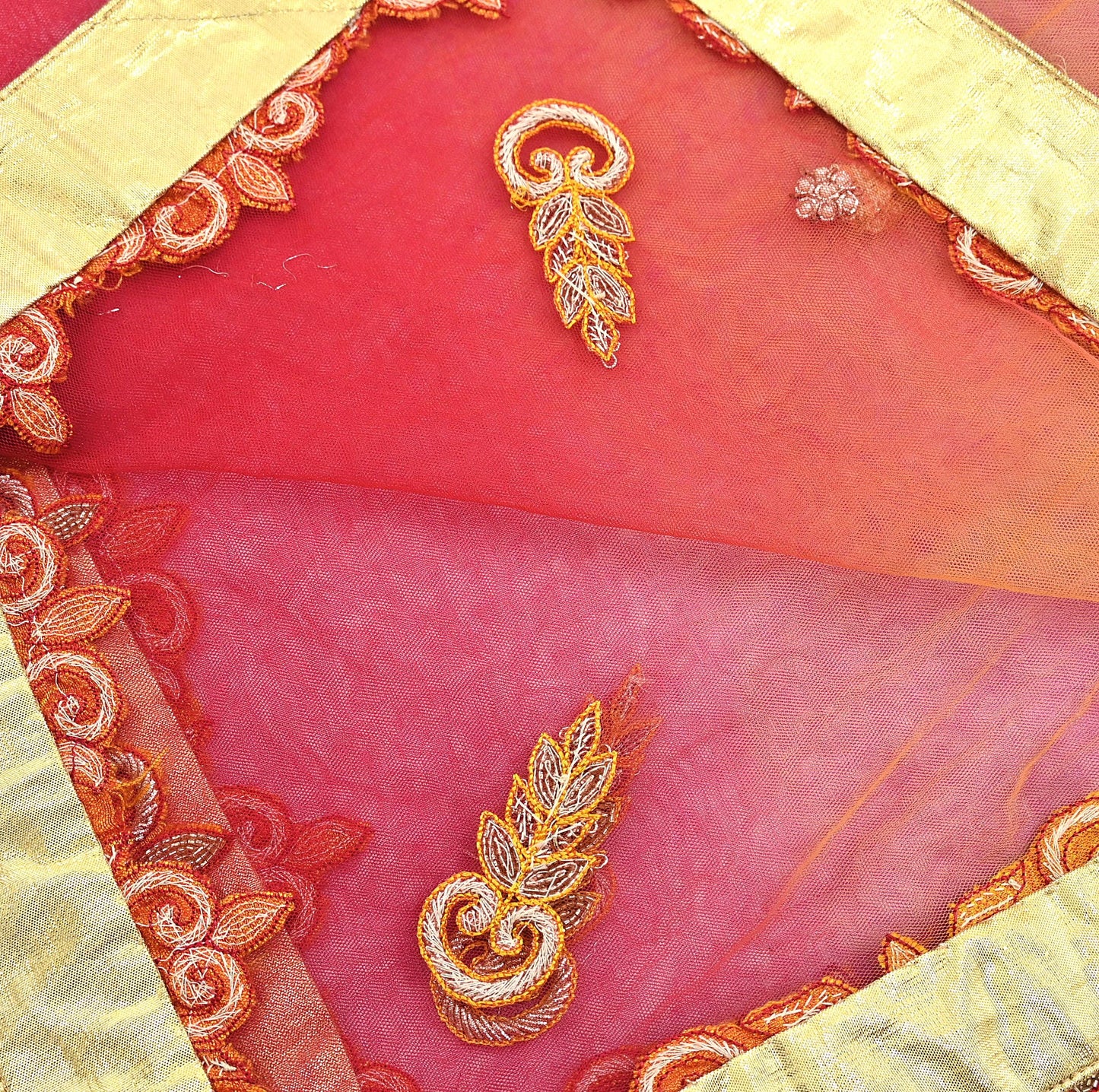 Indian Vintage Heavy Wedding Multi Dupatta Net Mesh Long Stole Hand Embroidered Scarves Golden Zardozi Zari Sequins Dridal Veil Hijab