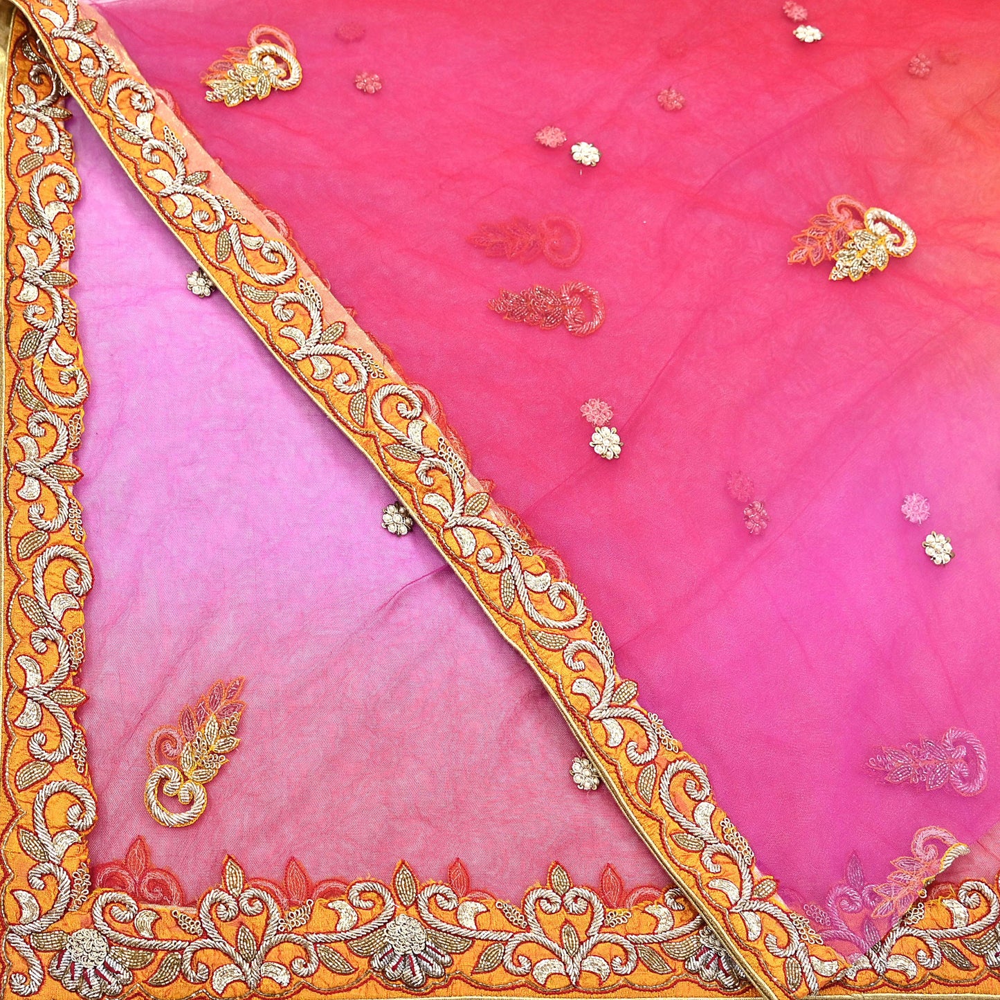 Indian Vintage Heavy Wedding Multi Dupatta Net Mesh Long Stole Hand Embroidered Scarves Golden Zardozi Zari Sequins Dridal Veil Hijab
