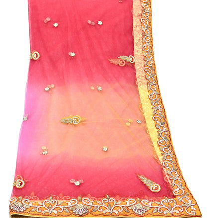 Indian Vintage Heavy Wedding Multi Dupatta Net Mesh Long Stole Hand Embroidered Scarves Golden Zardozi Zari Sequins Dridal Veil Hijab