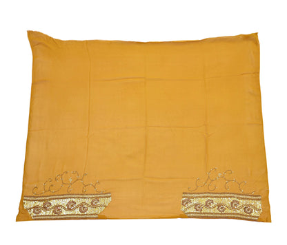 Indian Vintage Heavy Sarees Mustard Pure Georgette Silk Hand Embroidered Sari Fabric 6Yd Sewing Ethnic zari with blouse fabric