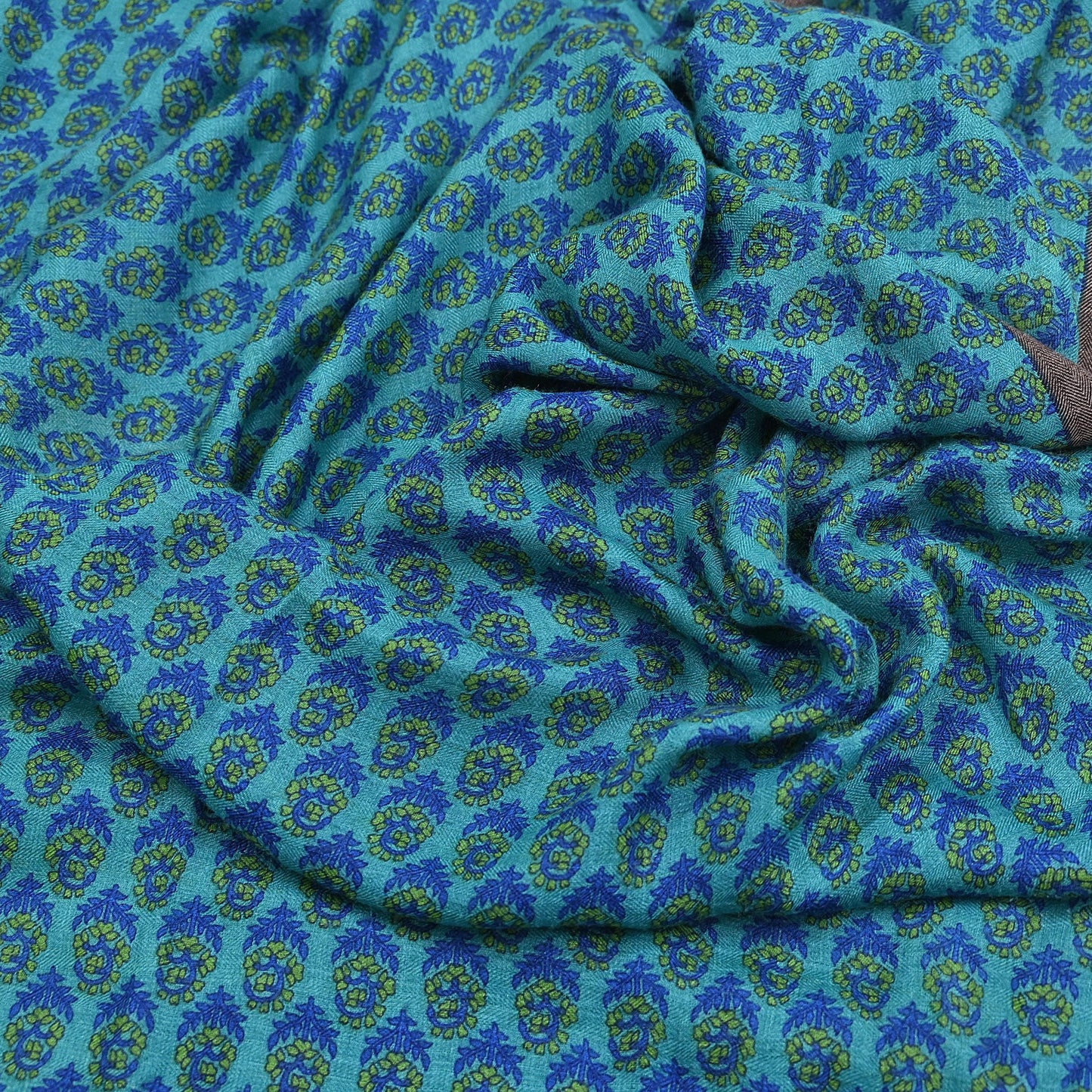 Indian Vintage Green & Blue Saree Pure Woolen Woven Printed Sari Warm Craft Fabric 5Yd Border Dress making Crafting Designing