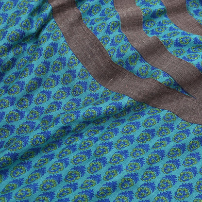 Indian Vintage Green & Blue Saree Pure Woolen Woven Printed Sari Warm Craft Fabric 5Yd Border Dress making Crafting Designing