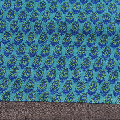 Indian Vintage Green & Blue Saree Pure Woolen Woven Printed Sari Warm Craft Fabric 5Yd Border Dress making Crafting Designing