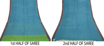 Indian Vintage Green & Blue Saree Pure Woolen Woven Printed Sari Warm Craft Fabric 5Yd Border Dress making Crafting Designing