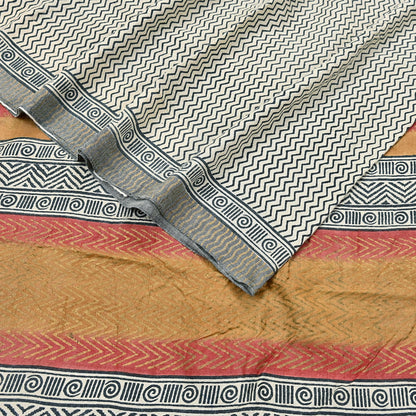 Indian Vintage Black & Ivory Saree Pure Woolen Woven Painted Sari Warm Craft Fabric 5Yd Border Dress making Crafting Designing