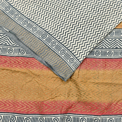 Indian Vintage Black & Ivory Saree Pure Woolen Woven Painted Sari Warm Craft Fabric 5Yd Border Dress making Crafting Designing