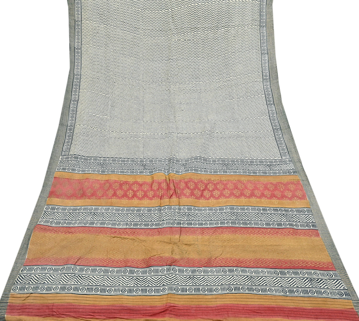 Indian Vintage Black & Ivory Saree Pure Woolen Woven Painted Sari Warm Craft Fabric 5Yd Border Dress making Crafting Designing