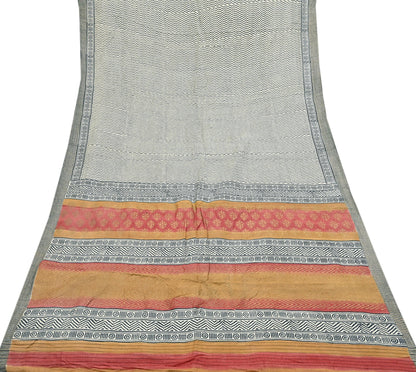 Indian Vintage Black & Ivory Saree Pure Woolen Woven Painted Sari Warm Craft Fabric 5Yd Border Dress making Crafting Designing