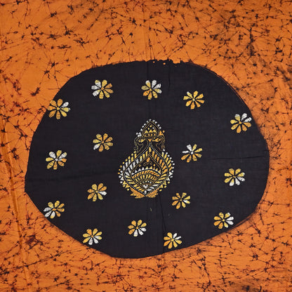 Indian Vintage saffron & brown Dupatta Long Stole Pure Cotton Hand Embroidered Kantha Batik Indian Scarves Veil Scarf Wrap