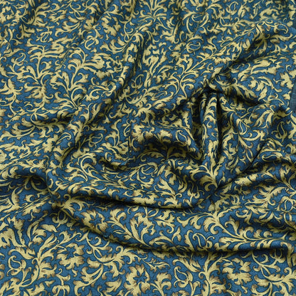 Indian Vintage Beige & Blue Saree Pure Woolen Woven Printed Sari Warm Craft Fabric 5Yd Border Dress making Crafting Designing
