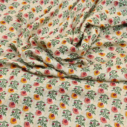 Vintage Red Beige Wool Saree Indian Pure Woolen Woven Floral Fabric 5 Yard Soft Warm Craft Material for Winter Sewing & Dressmaking