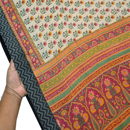 Vintage Red Beige Wool Saree Indian Pure Woolen Woven Floral Fabric 5 Yard Soft Warm Craft Material for Winter Sewing & Dressmaking