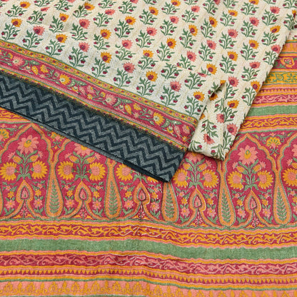 Vintage Red Beige Wool Saree Indian Pure Woolen Woven Floral Fabric 5 Yard Soft Warm Craft Material for Winter Sewing & Dressmaking