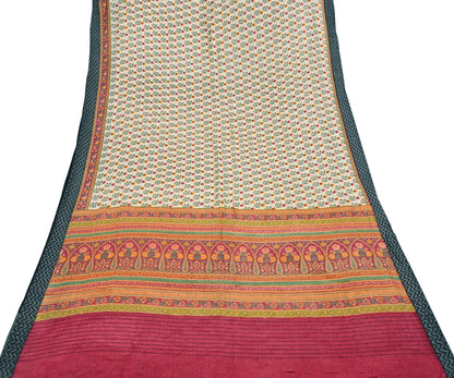 Vintage Red Beige Wool Saree Indian Pure Woolen Woven Floral Fabric 5 Yard Soft Warm Craft Material for Winter Sewing & Dressmaking