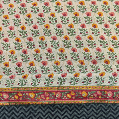 Vintage Red Beige Wool Saree Indian Pure Woolen Woven Floral Fabric 5 Yard Soft Warm Craft Material for Winter Sewing & Dressmaking